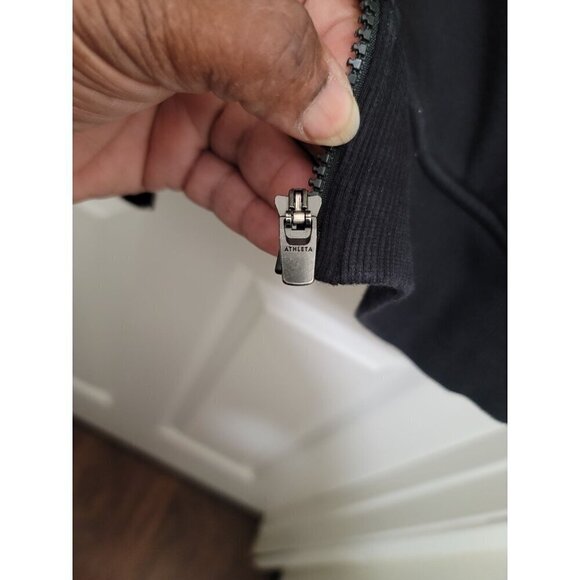 Athleta Black Zip-Up Hoodie Sweatshirt With Drawstring Hood Size L - Picture 16 of 16